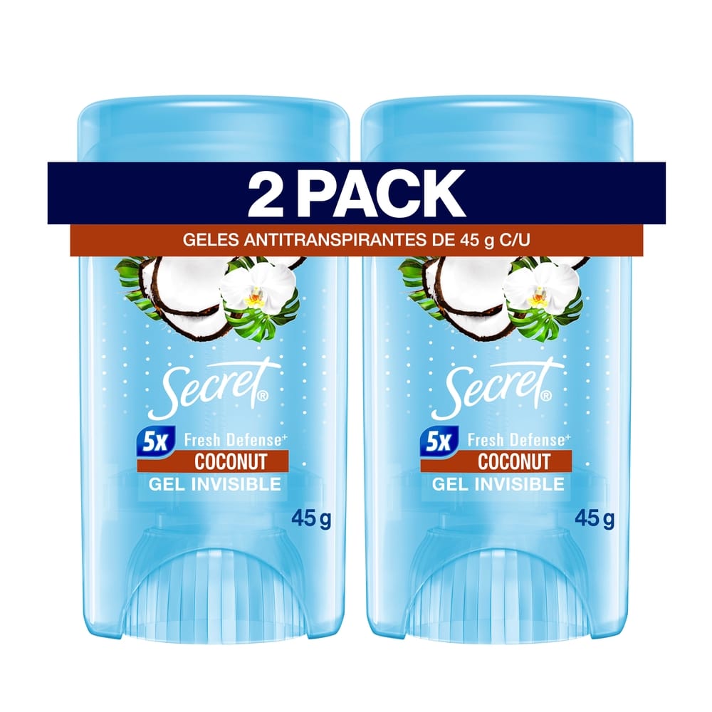 Pack Antitranspirante para Mujer en Gel SECRET Coconut Invisible Frasco 45g x 2un