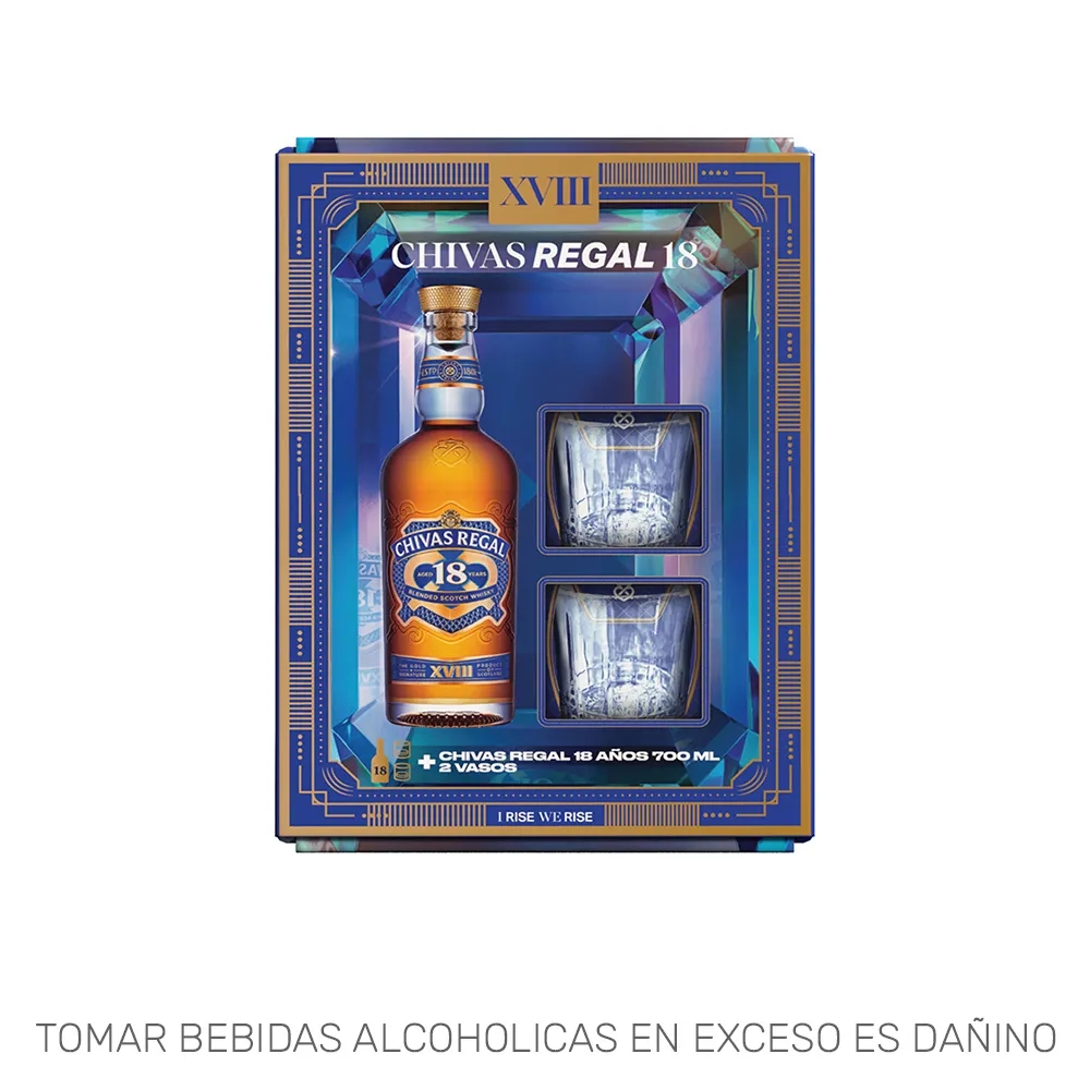 Pack Whisky CHIVAS REGAL 18 Años Botella 700ml + 2 Vasos