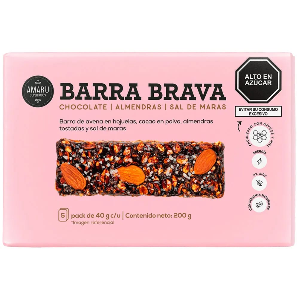 Barra de Avena AMARU Chocolate, Almendras y Sal de Mara Caja 5un