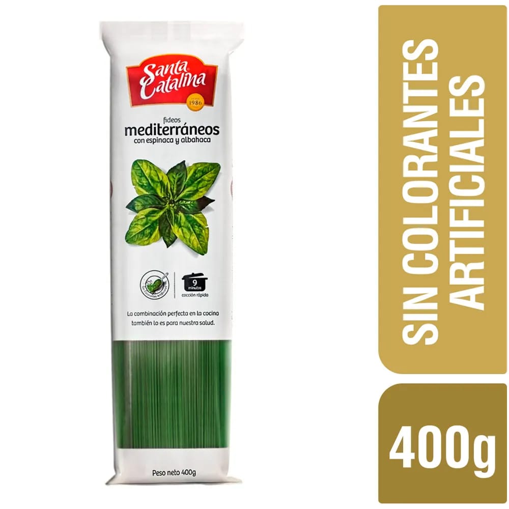 Fideos SANTA CATALINA Espinaca y albahaca Bolsa 400Gr