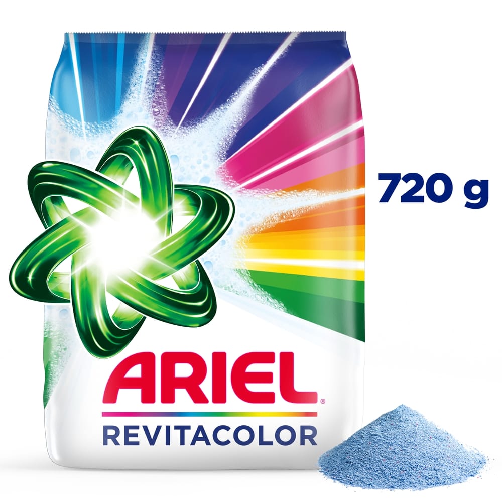 Detergente en Polvo ARIEL Revitacolor para Ropa Blanca y de Color Bolsa 720g