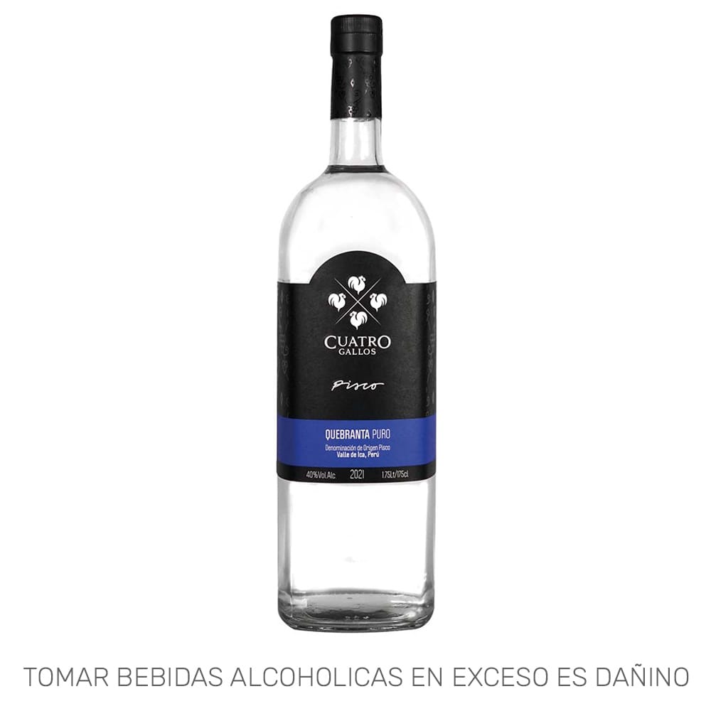 Pisco Puro Quebranta CUATRO GALLOS Botella 1.75L