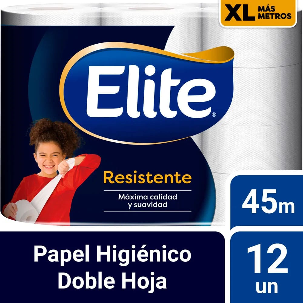 Papel Higiénico ELITE XL Resistente 45mts Paquete 12un