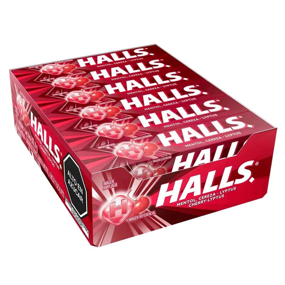 Caramelos HALLS Cereza y Eucalipto Display 12un