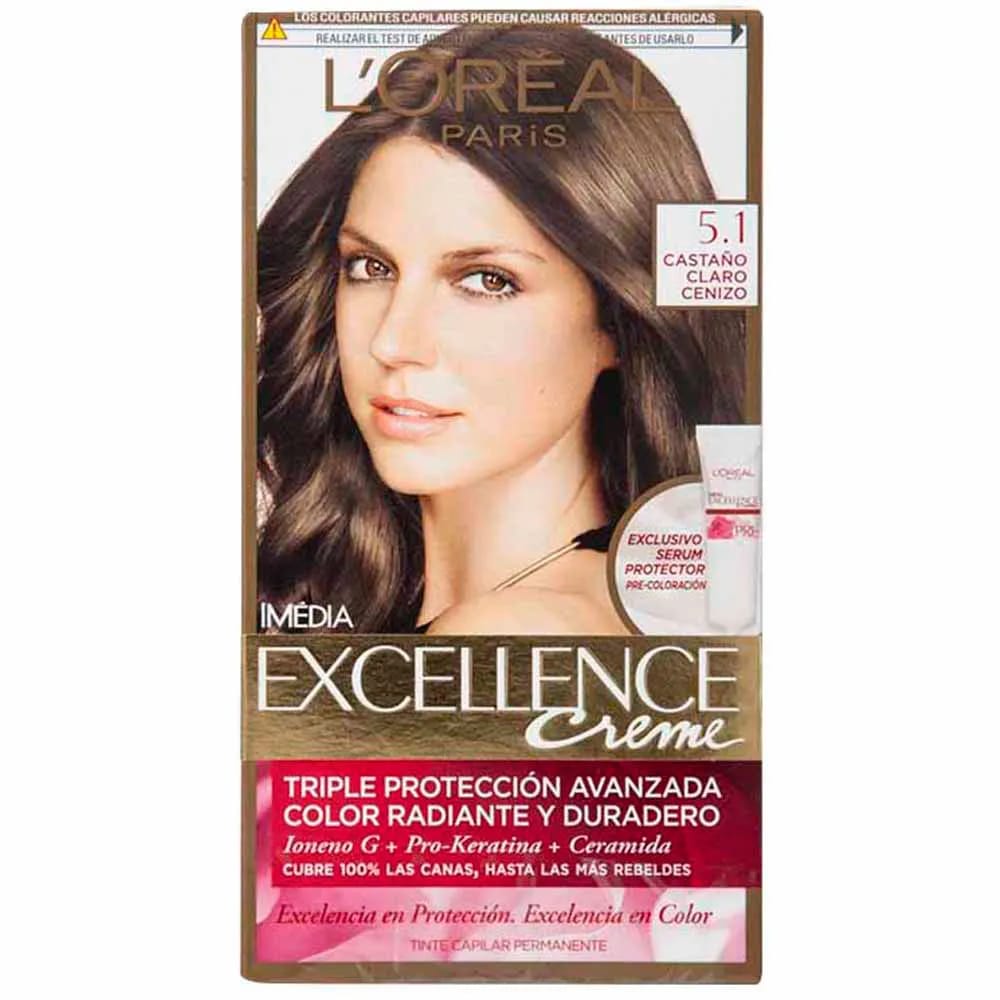 Tinte para Cabello EXCELLENCE 5.1 Castaño Claro Cenizo Caja 1un