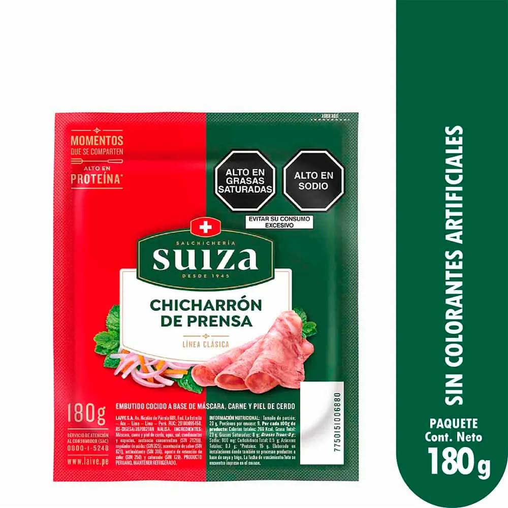 Chicharrón de Prensa SALCHICHERÍA SUIZA Paquete 180g
