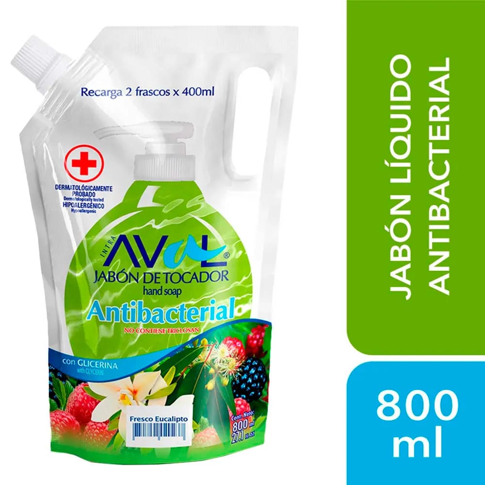 Jabón Líquido Antibacterial AVAL Eucalipto Doypack 800ml