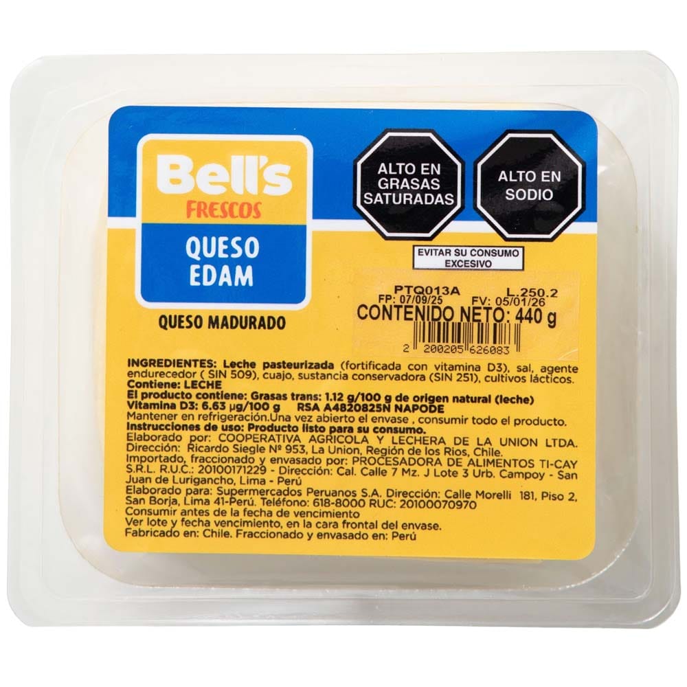 Queso Edam Laminado BELL'S FRESCOS Paquete 440g