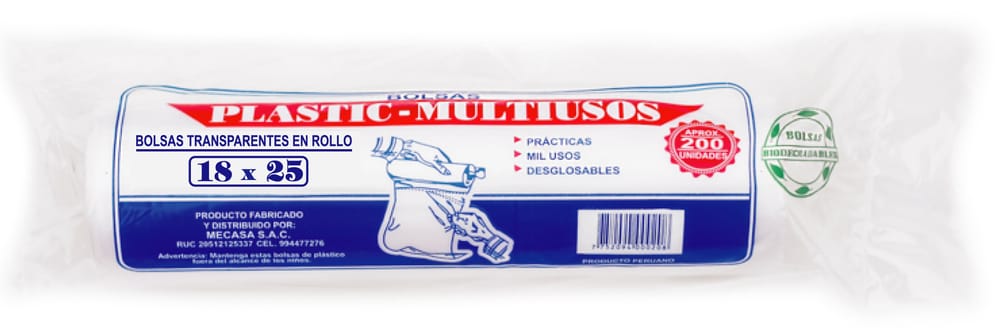 Rollo de Bolsas Biodegradables MECASA Transparente 18x25cm Paquete 200un