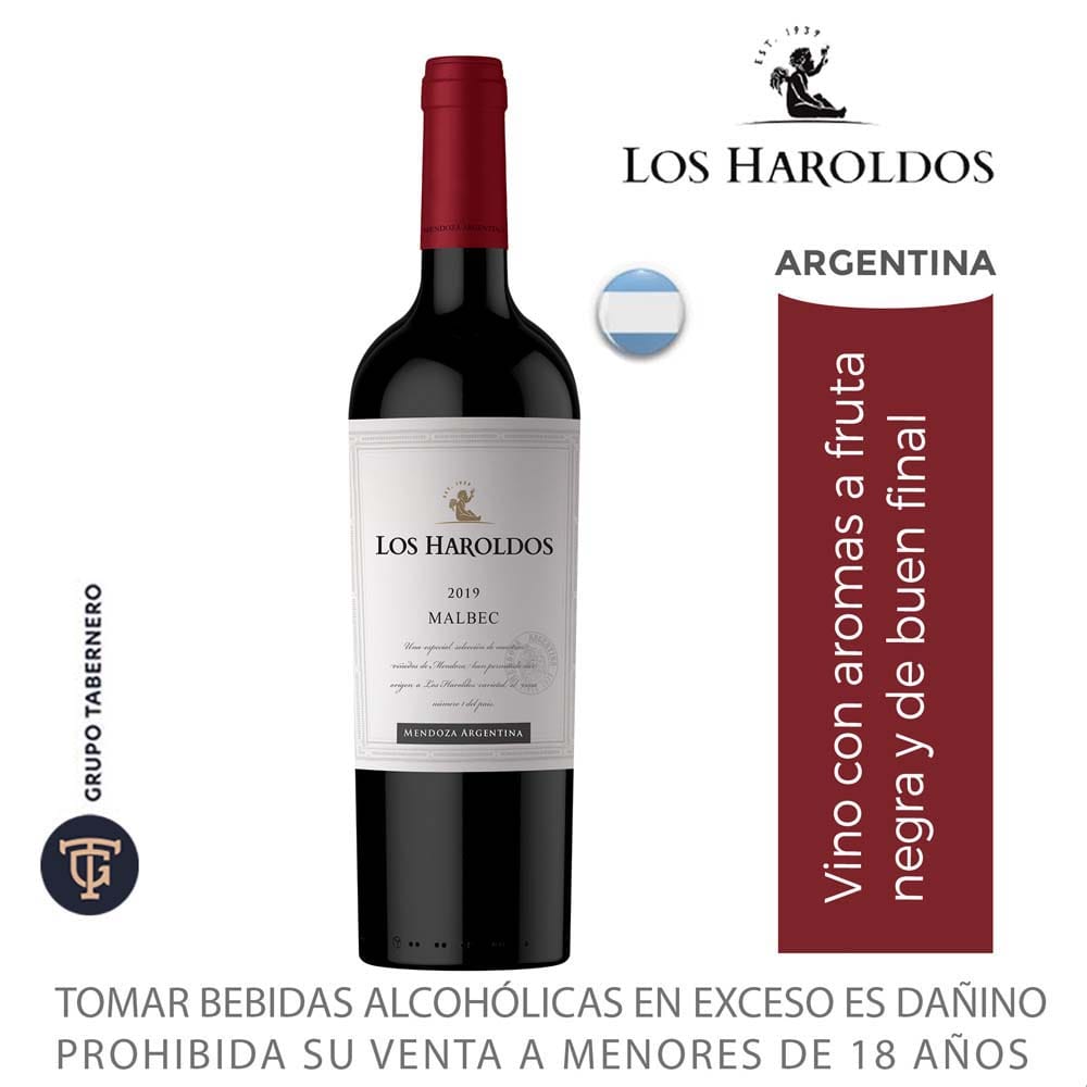 Vino LOS HAROLDOS Malbec Botella 750Ml