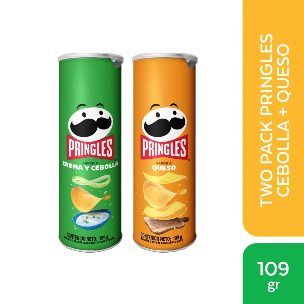 Pack Papas PRINGLES Crema y Cebolla Lata 109g + Papas PRINGLES Queso Lata 109g