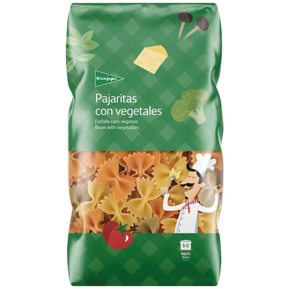 Pasta EL CORTE INGLÉS Pajaritas con Vegatales Paquete 500g