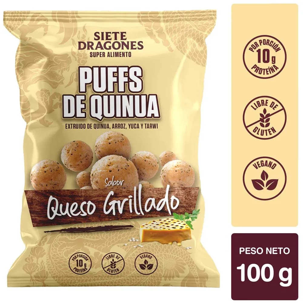 Puffs de Quinua SIETE DRAGONES Sabor Queso Grillado Bolsa 100g
