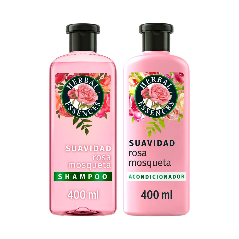 Pack Shampoo HERBAL ESSENCES Rosa Mosqueta Frasco 400ml + Acondicionador HERBAL ESSENCES Classic Smooth Frasco 400ml