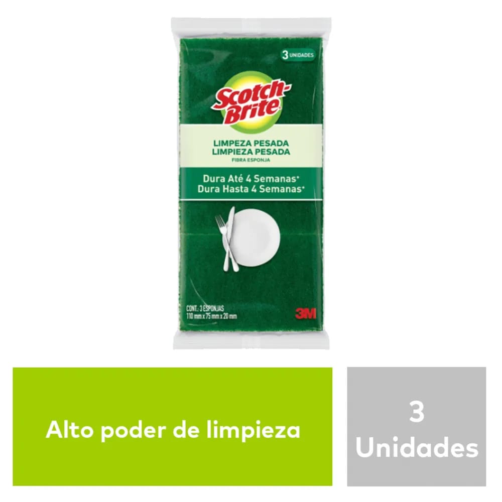 Esponja Fibra SCOTCH-BRITE Color Verde Paquete 3un