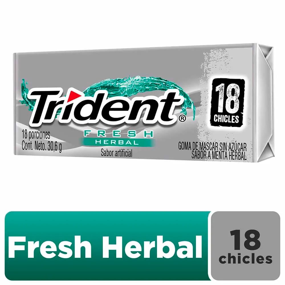 Chicle TRIDENT Sin Azúcar sabor Menta Herbal Envase 18un