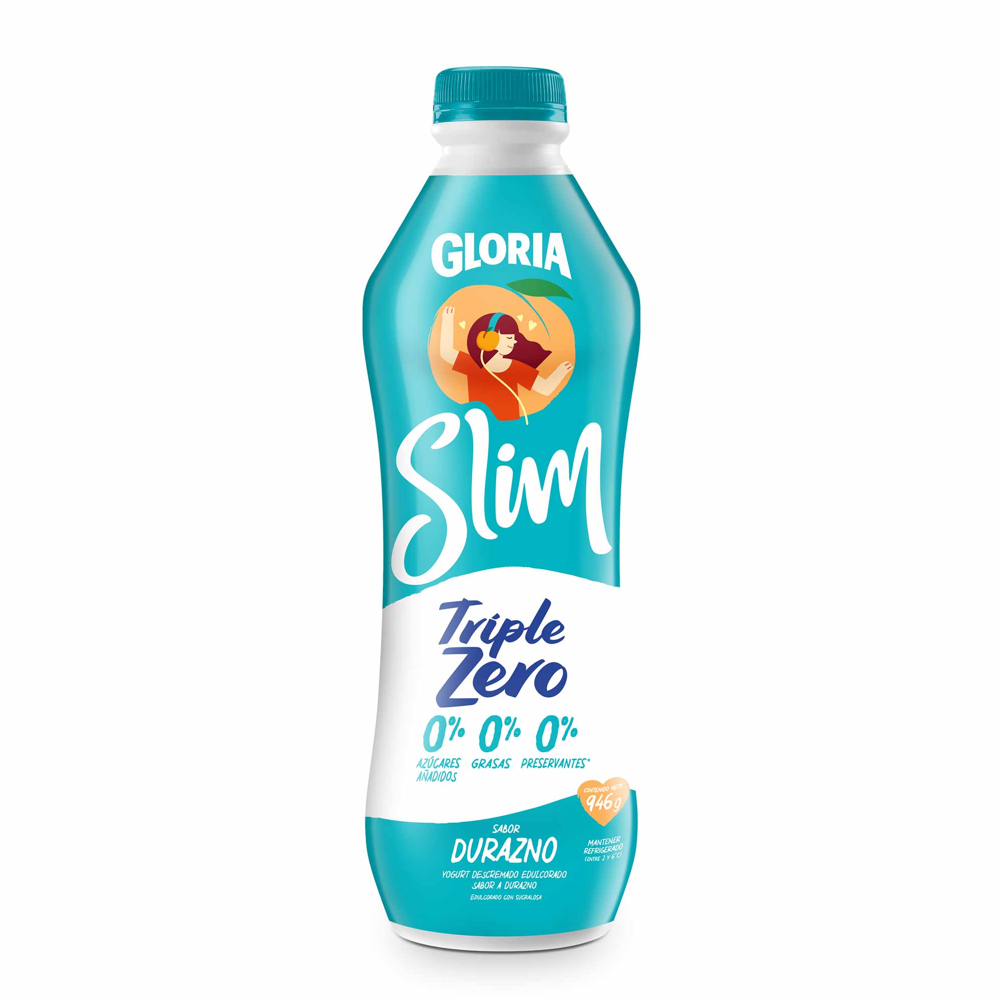Yogurt Descremado Edulcorado GLORIA Slim Durazno Botella 946g