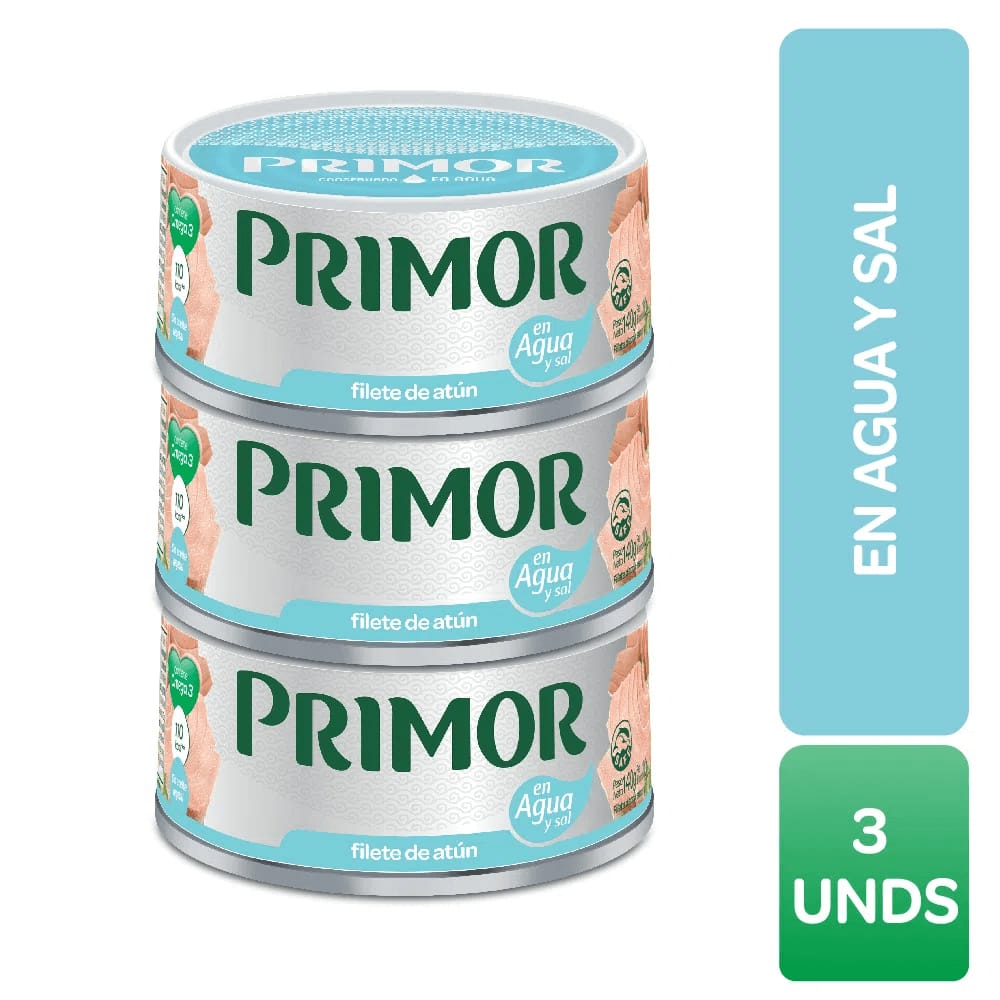 Pack Filete de Atún con Agua y Sal PRIMOR Lata 140g Paquete 3un