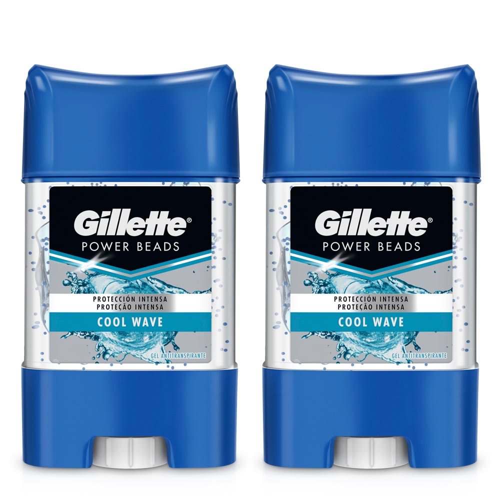 Pack Desodorante en Barra para Hombre GILLETTE Power Beads Cool Wave Frasco 82g Paquete 2un