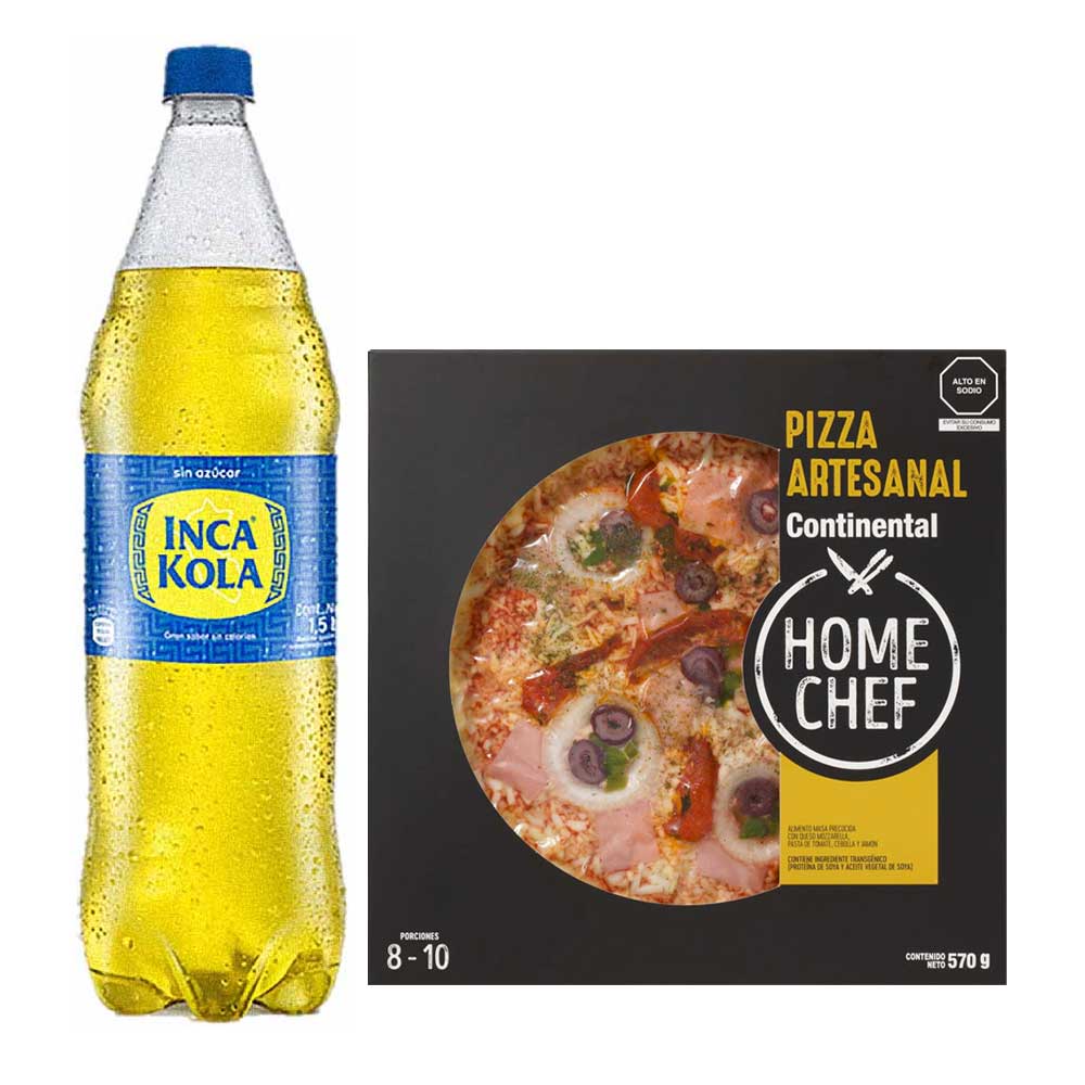 Pack Pizza Artesanal Continental HOME CHEF + Gaseosa INCA KOLA Sin Azúcar Botella 1.5L