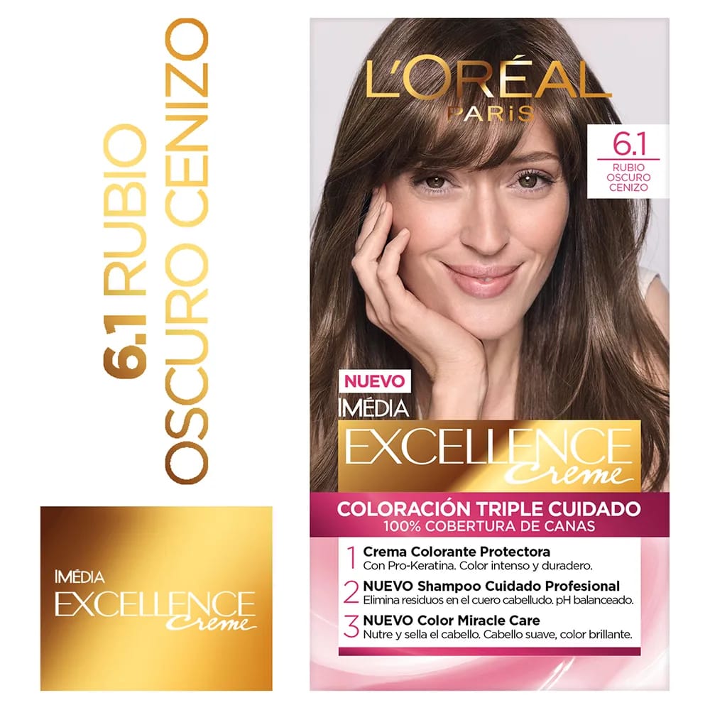 Tinte para Cabello EXCELLENCE Creme 6.1 Rubio Oscuro Cenizo Caja 1un
