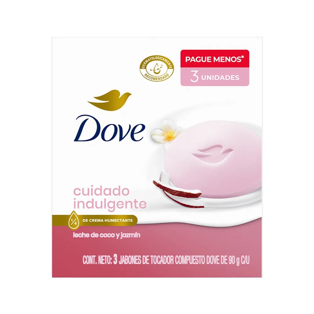 Jabón de Tocador DOVE Leche de Coco 90g Paquete 3un