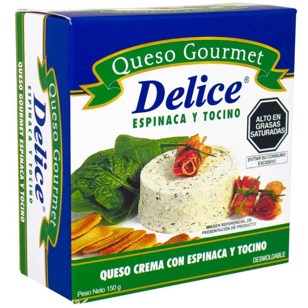 Queso Crema Gourmet DELICE con Espinaca & Tocino Paquete 150g
