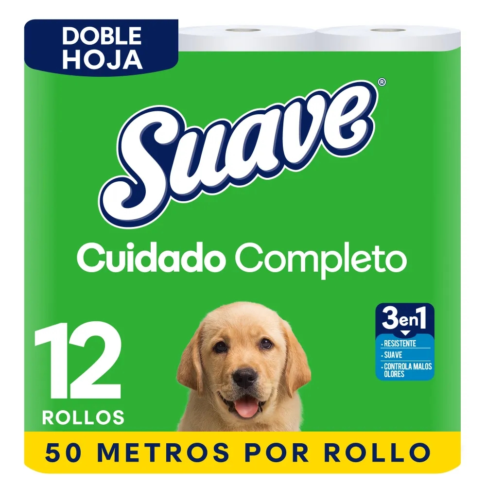 Papel Higiénico SUAVE Cuidado Completo Doble Hoja 50 metros Paquete 12un