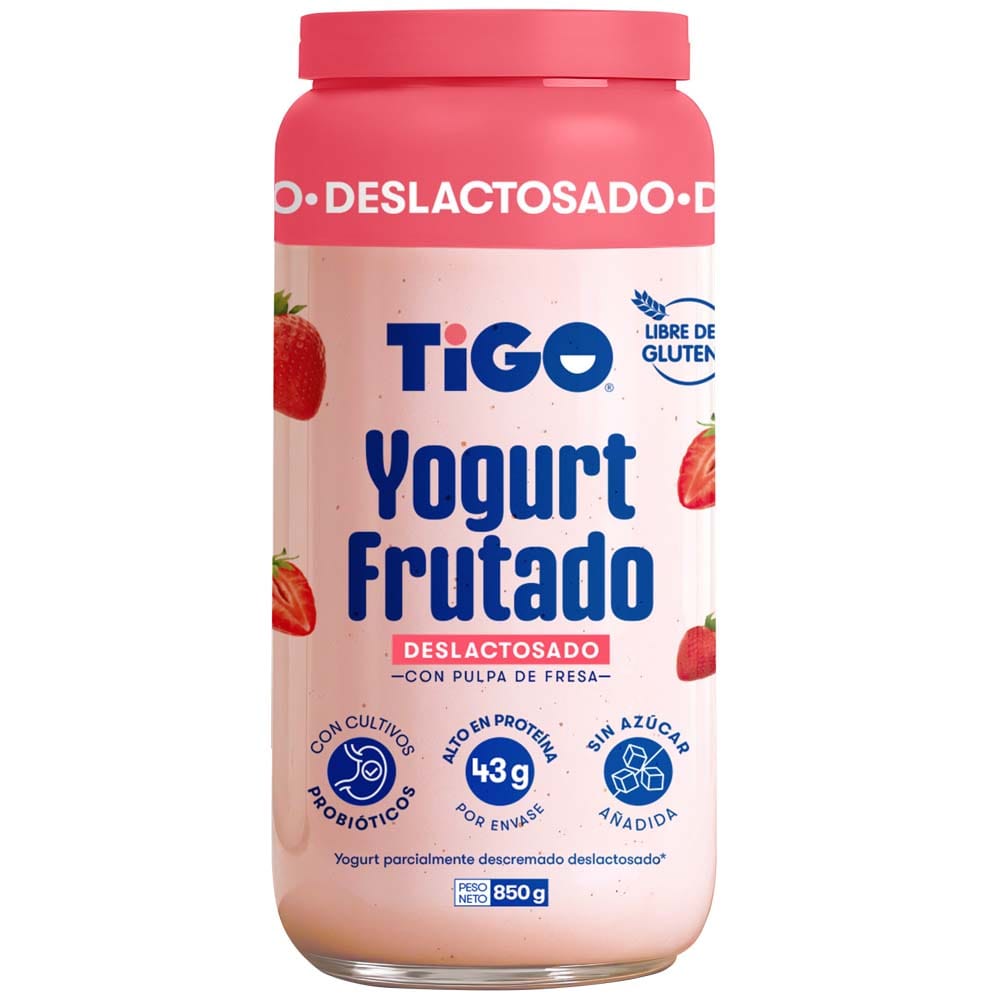 Yogurt Frutado TIGO Deslactosado Sabor a Fresa Frasco 850g