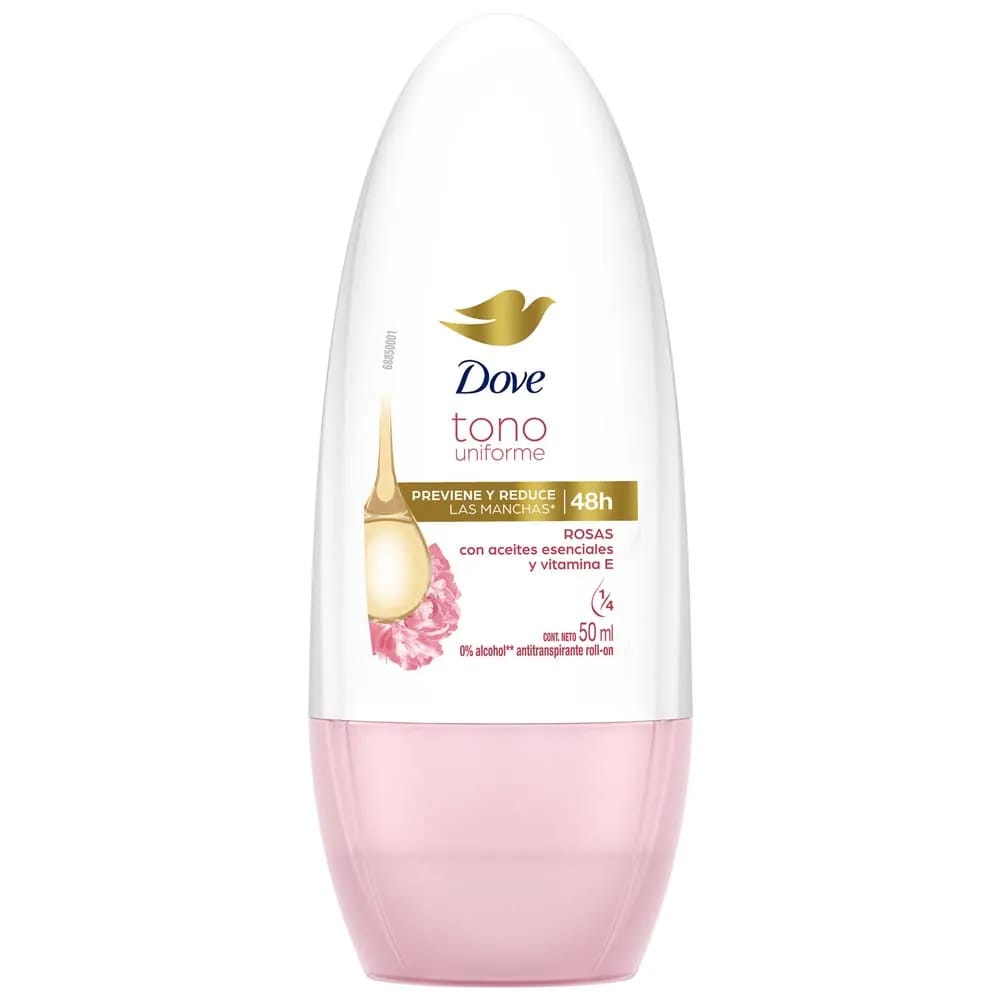 Desodorante para Mujer Roll On DOVE Tono Uniforme Rosas Frasco 50ml