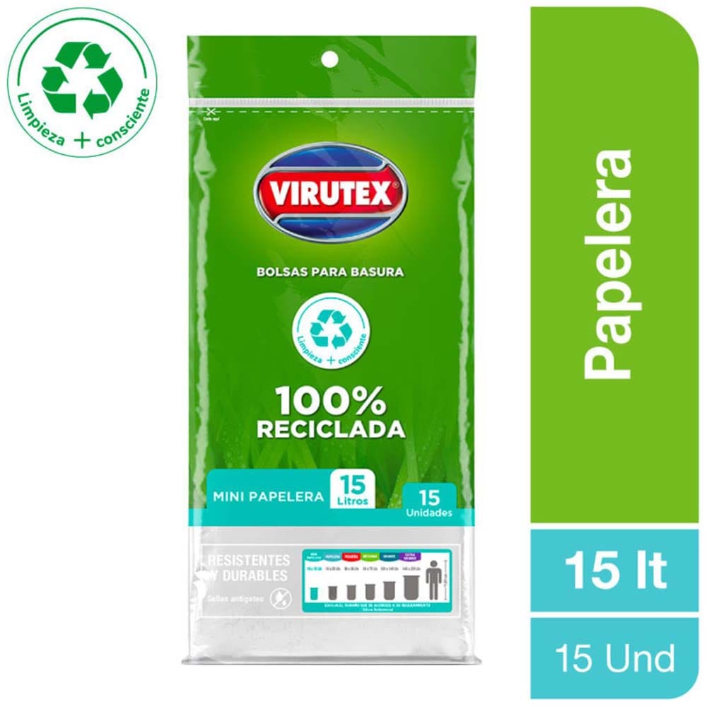 Bolsa para Basura 15L x15un VIRUTEX Color Blanco Papelera
