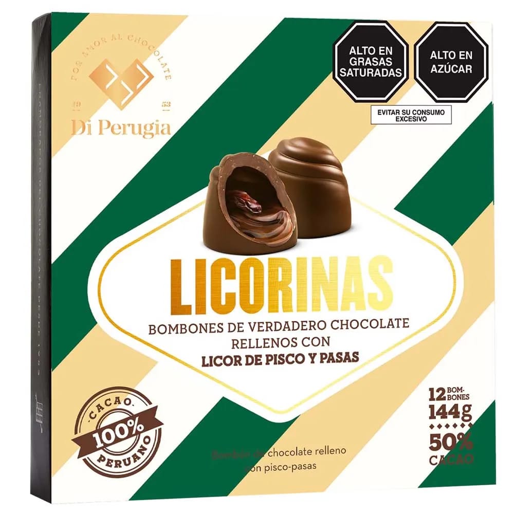 Bombones Rellenos con Licor de Pisco y Pasas BRAVI Licorinas Caja 144g