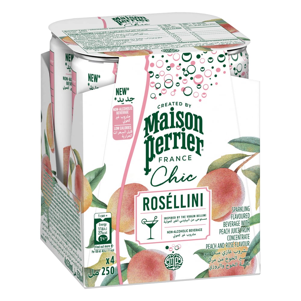Agua Mineral con Gas MAISON PERRIER Chic Rosellini Lata 250ml Pack 4un