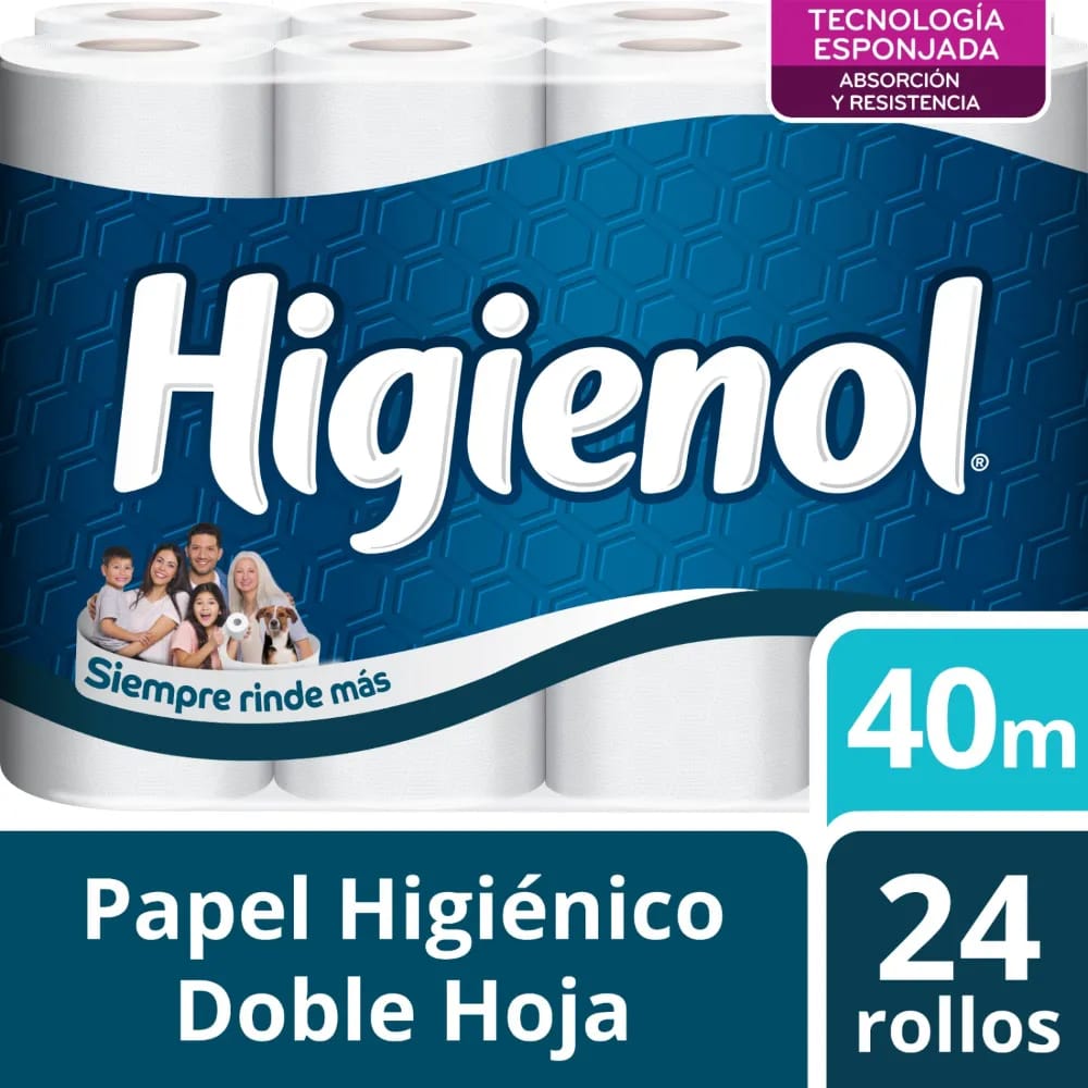 Papel Higiénico HIGIENOL Mega Rollo Doble Hoja Paquete 24un