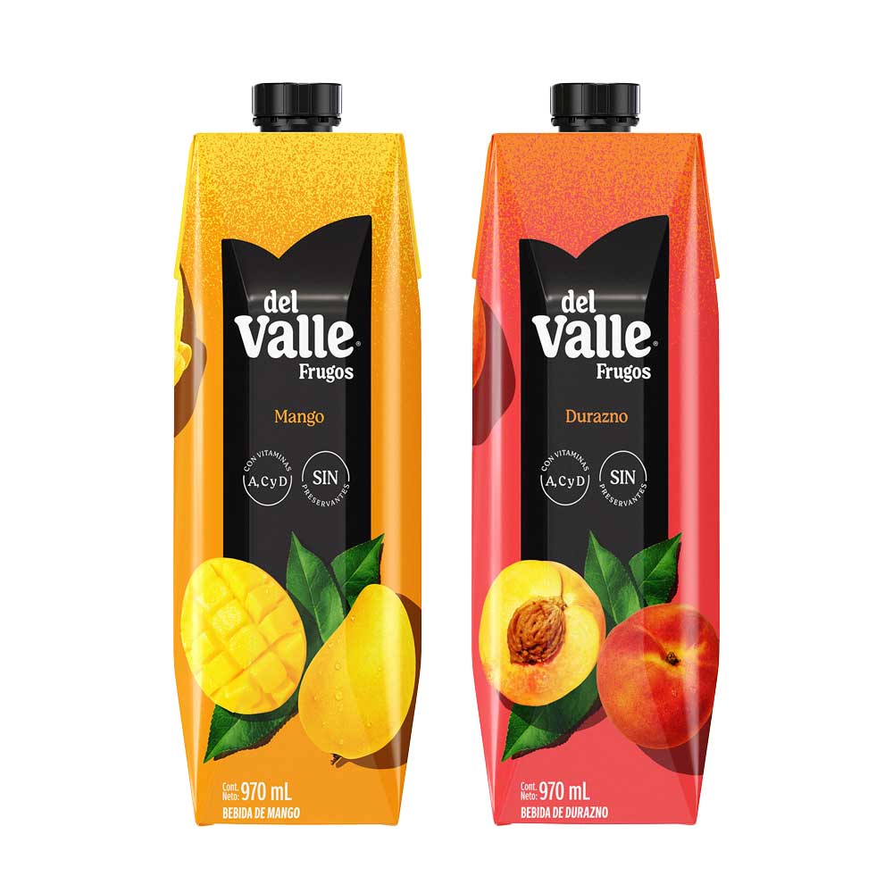 Pack Bebida FRUGOS Sabor a Mango Caja 970ml + Bebida de Durazno FRUGOS Caja 970ml