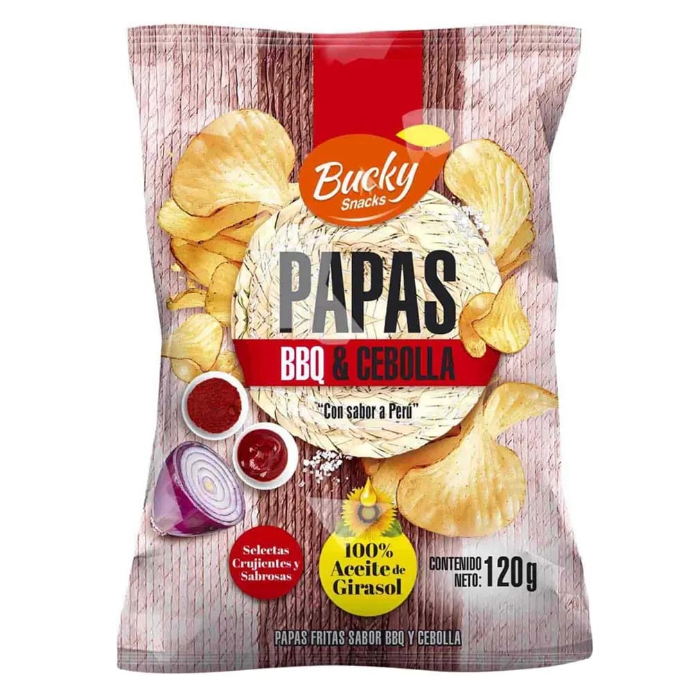 Papas en Ondas BUCKY BBQ y Cebolla Bolsa 120g