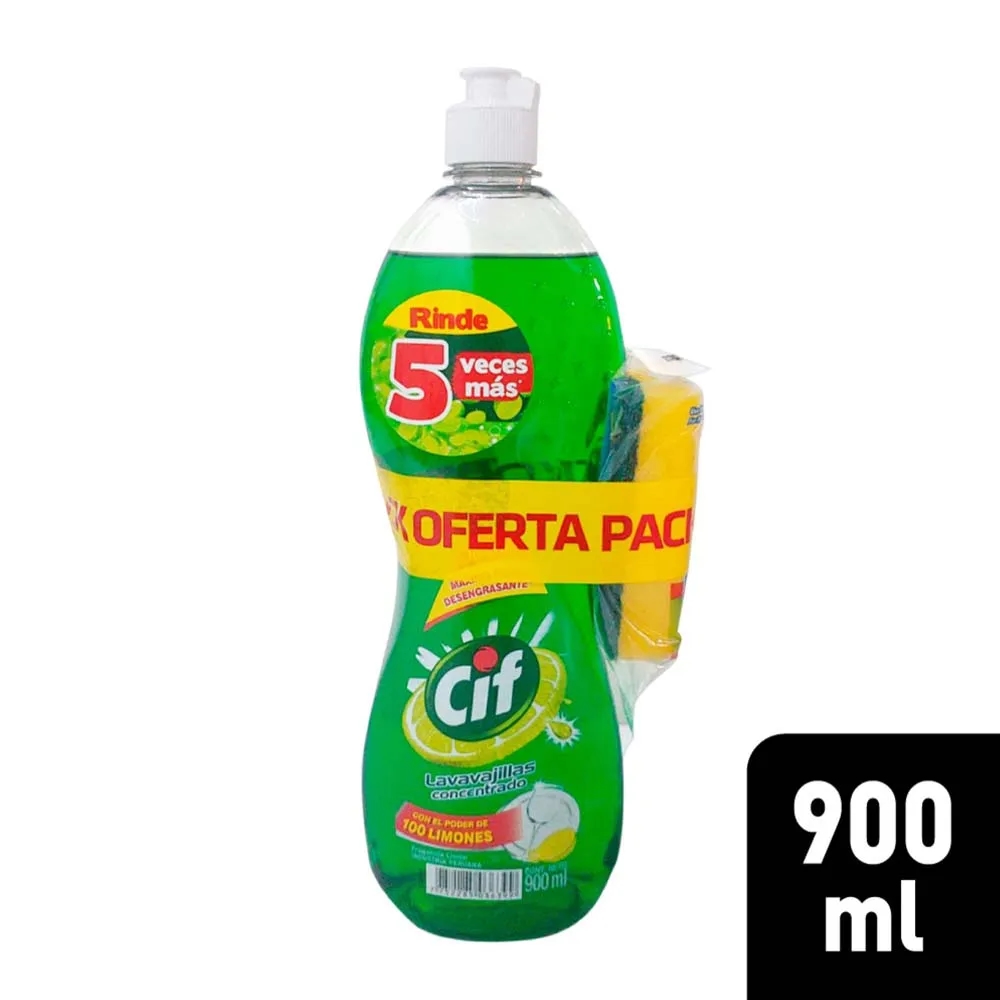 Pack Lavavajilla Líquida CIF Botella 900 ml + Esponja