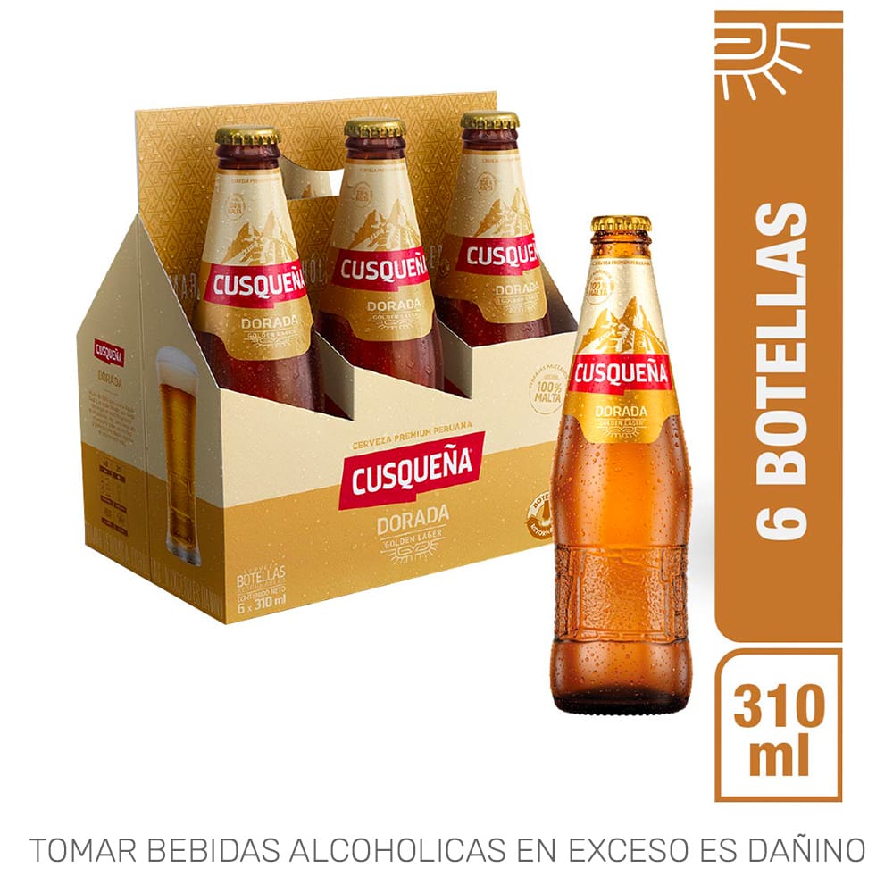 Cerveza CUSQUEÑA Dorada Botella 310ml Paquete 6un