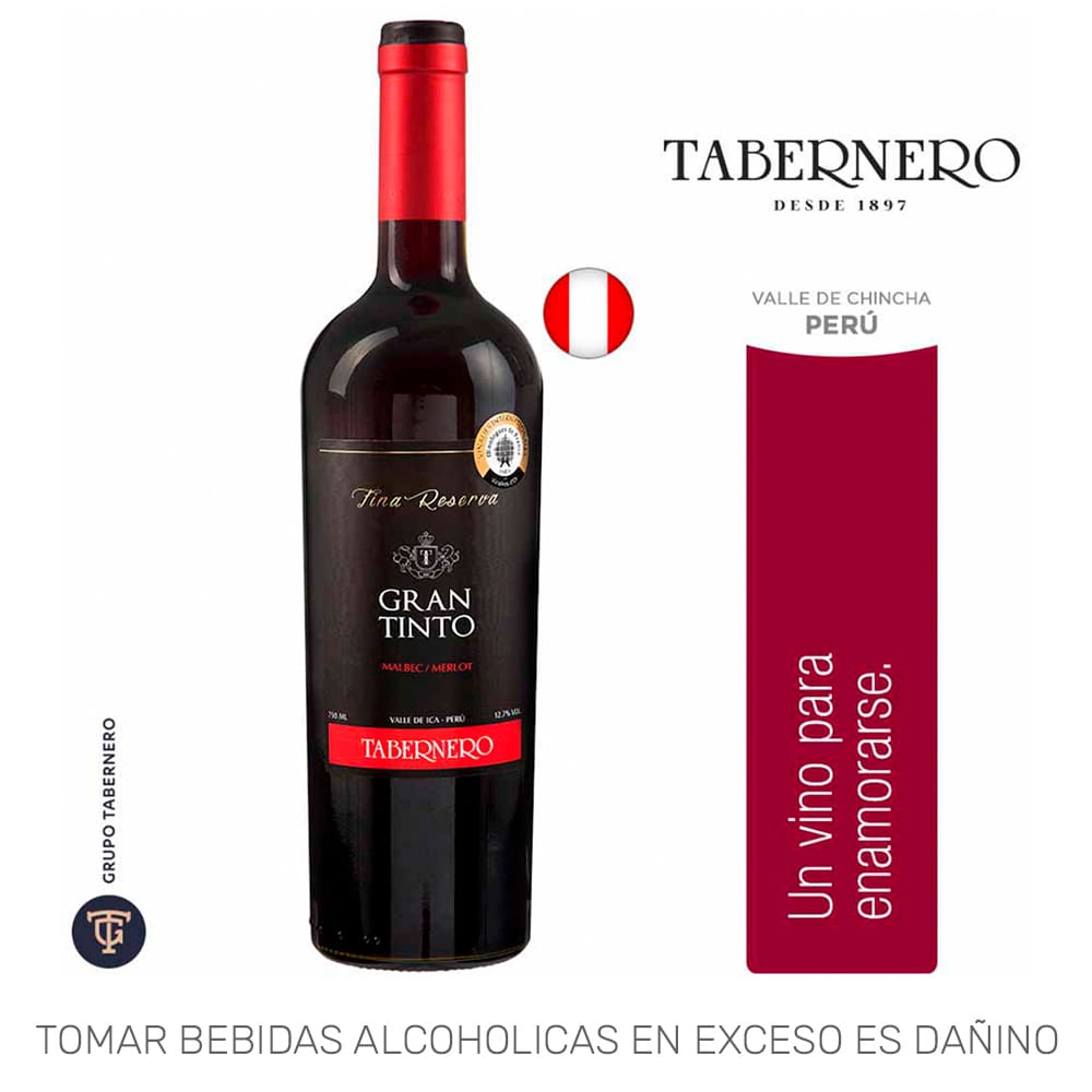 Vino GRAN TINTO Malbec Merlot Reserva Botella 750ml