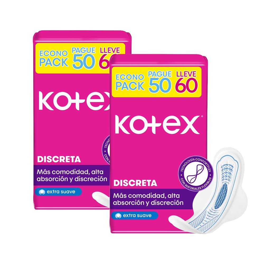Pack Toalla Higiénica KOTEX Ultrafina Antibacterial Paquete 60un Paquete 2un