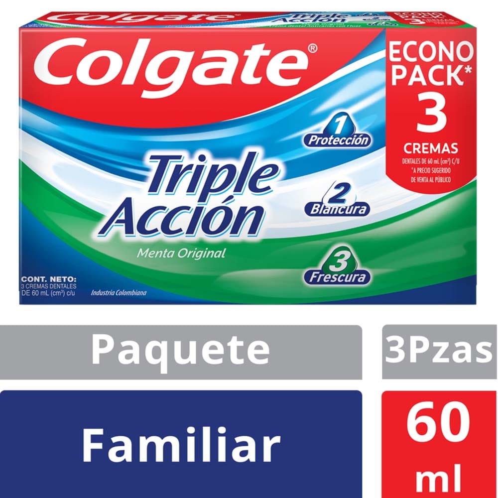 Pasta Dental COLGATE Triple Acción Tubo 60ml Paquete 3un