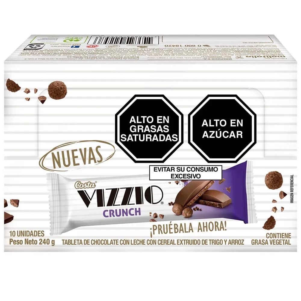 Tableta de Chocolate COSTA Vizzio Crunch con Cereal Caja 10un