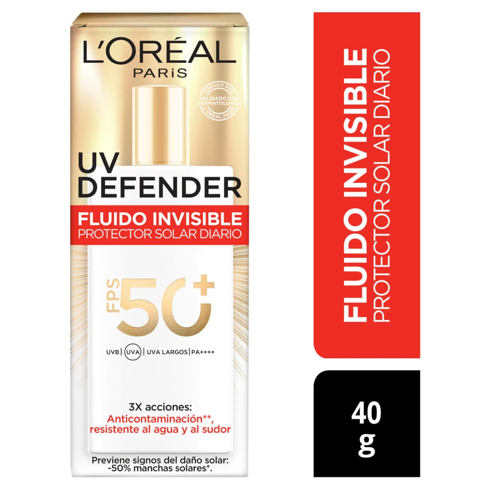 Bloqueador UV Defender L'ORÉAL Fluido Invisible FPS50 Frasco 40g