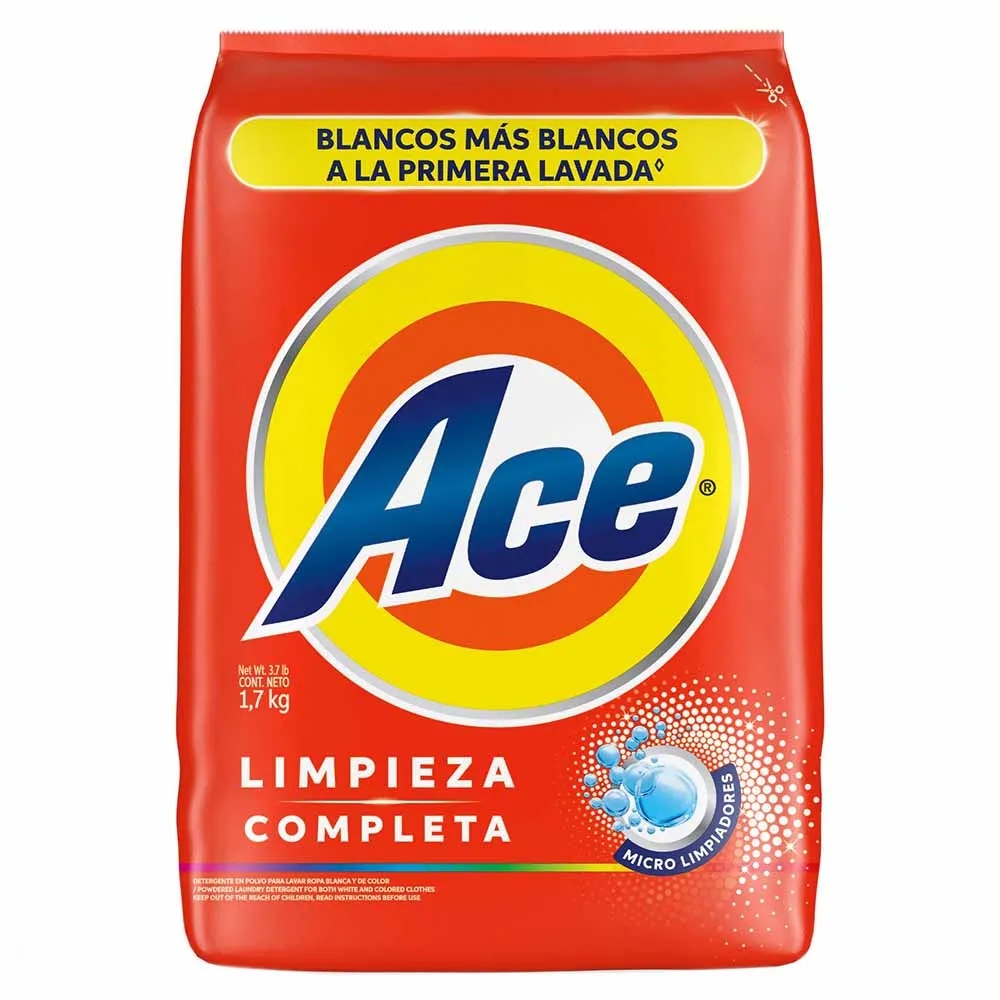Detergente en Polvo ACE Limpieza Completa Bolsa 1.7Kg