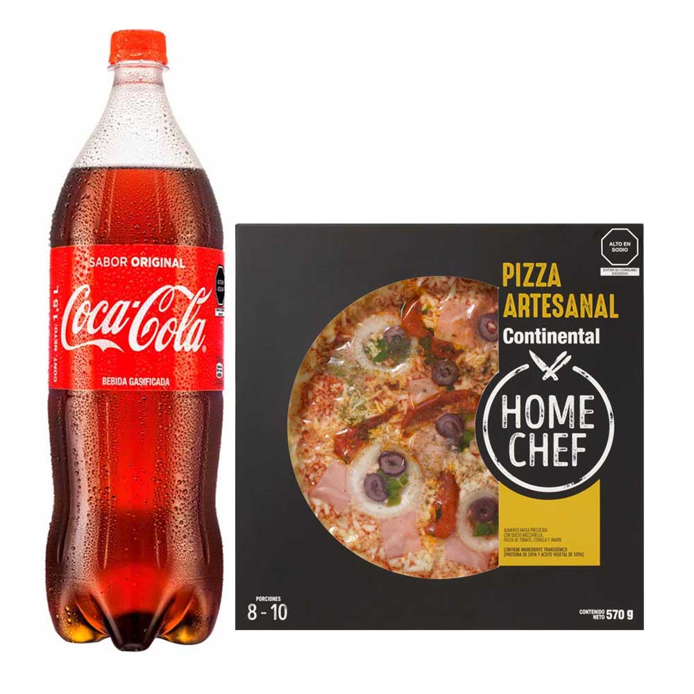 Pack Pizza Artesanal Continental HOME CHEF + Gaseosa COCA COLA Sabor Original Botella 1.5L