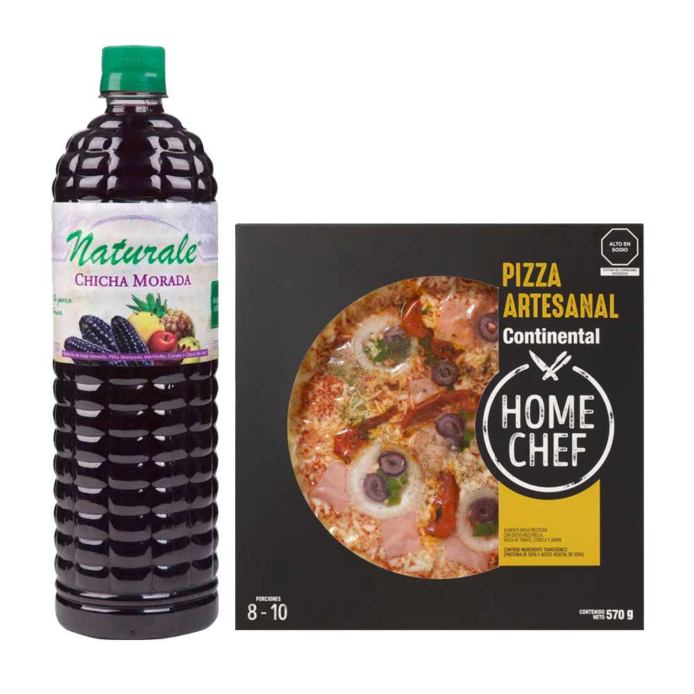 Pack Jugo de Fruta NATURALE Chicha Morada Botella 1L + Pizza Artesanal Continental HOME CHEF