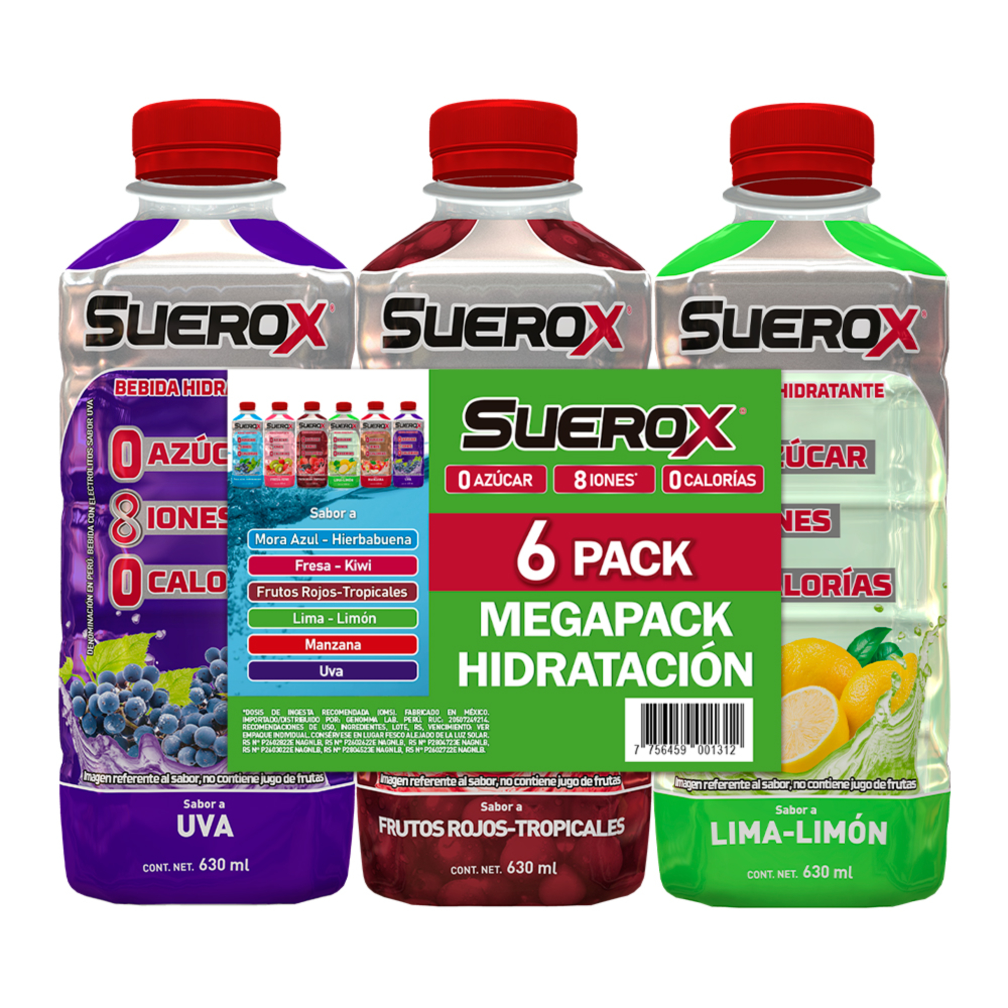 Bebida Rehidratante SUEROX Surtido Botella 630ml Paquete 6un