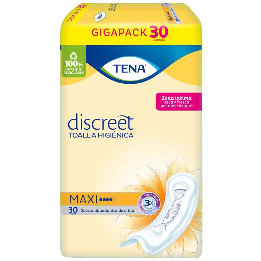 Toallas Higiénicas TENA Discreet Maxi Paquete 30un