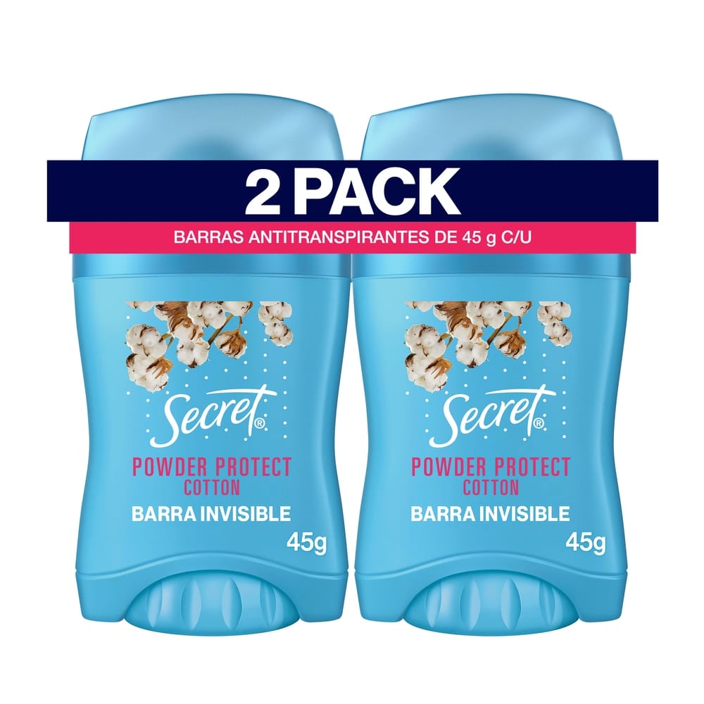 Pack SECRET Antitranspirante para Mujer en Barra Protect Cotton Frasco 45g x 2un