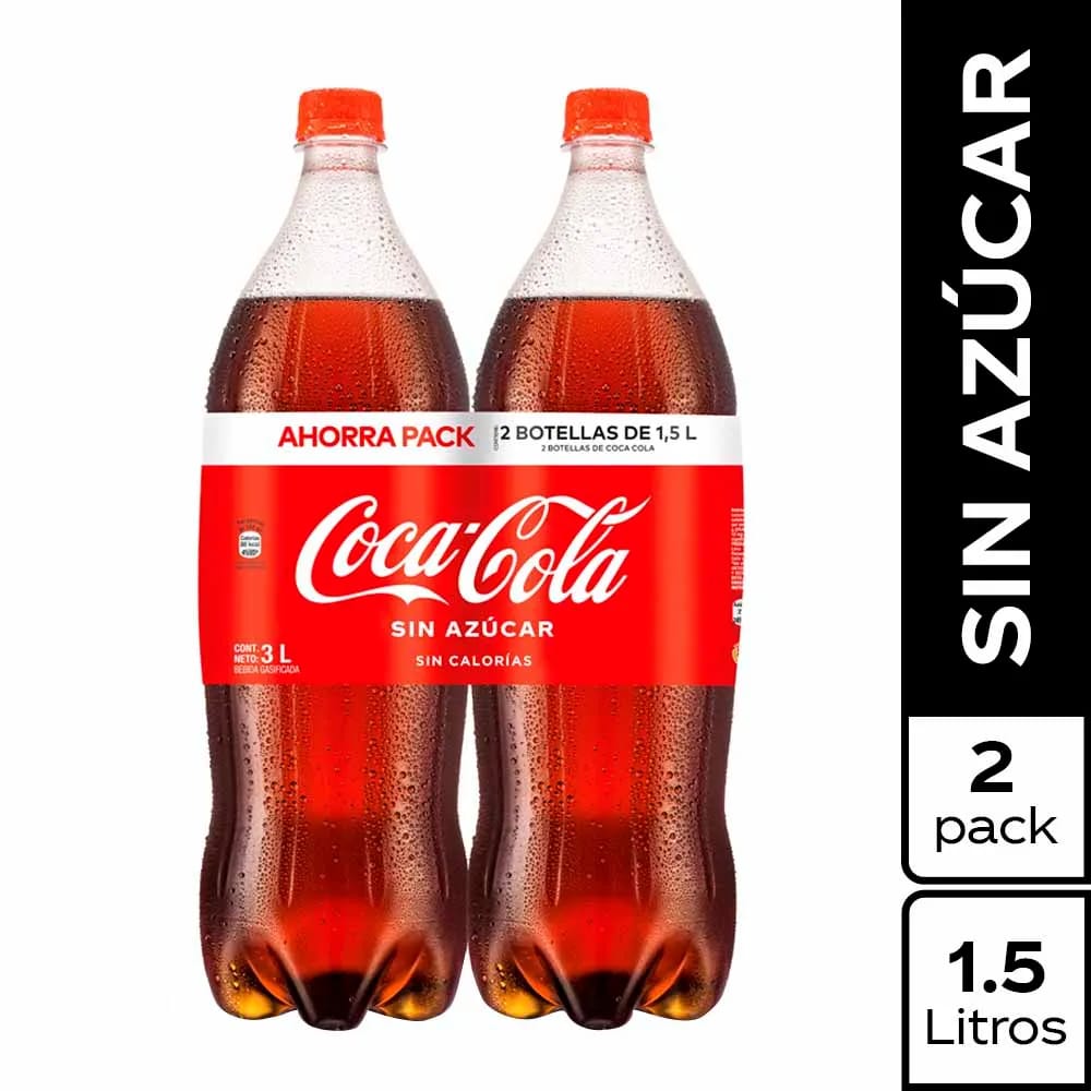 Gaseosa COCA COLA sin Azúcar 2Pack Botella 1.5L